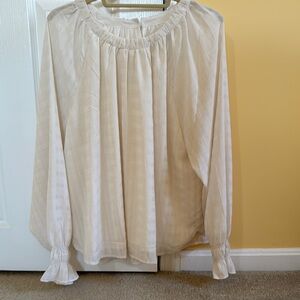 LOFT Cream Ruffled Blouse with Relaxed Fit